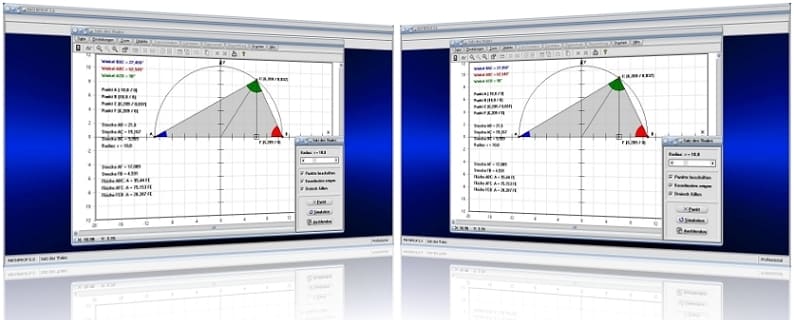 MathProf - Thalessatz - Thaleskreis - Halbkreis - Winkel - Berechnen - Graph - Grafisch - Bild - Rechner - Grafik - Zeichnen - Darstellung - Berechnung - Darstellen - Dreieck - Mittelpunkt - Eigenschaften - Höhe - Fläche - Flächeninhalt